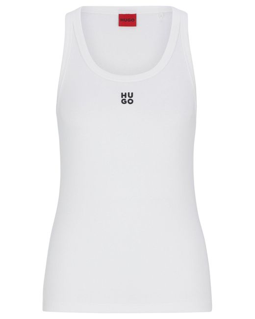 HUGO Blue Cotton-blend Tank Top With Stacked Logo