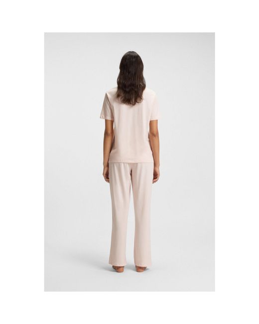 Boss Pink Stretch-Cotton Pyjama T-Shirt With Logo Print