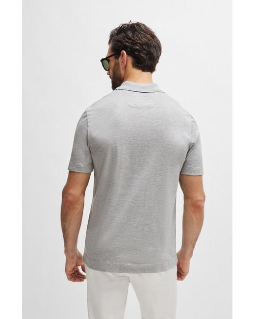 Boss Gray Regular-fit Polo Shirt In Cotton And Silk for men