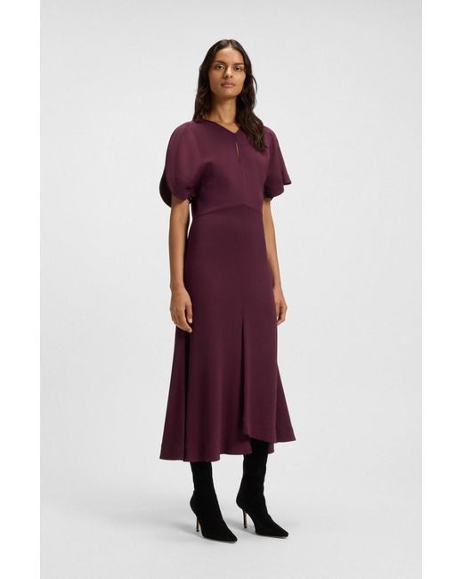 Boss Purple Kleid Aus Softem Krepp Mit Schlüsselloch-Ausschnitt