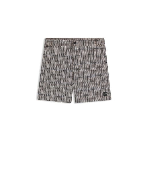 Boss Gray Micro-Print Swim Shorts With Logo Badge for men