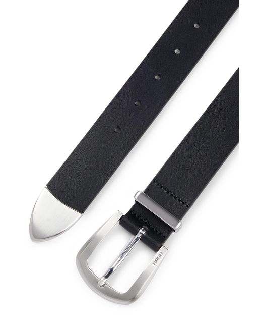 HUGO Black Italian-leather Belt With Metal End Tip for men