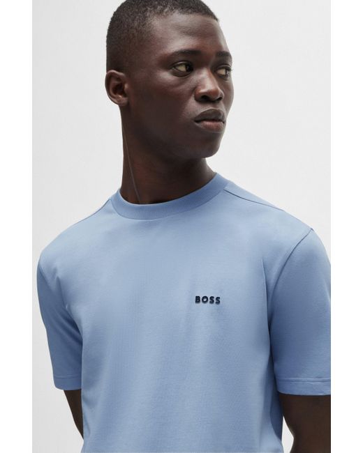 Boss Regular-fit T-shirt Van Stretchkatoen Met Contrasterend Logo in het Blue voor heren