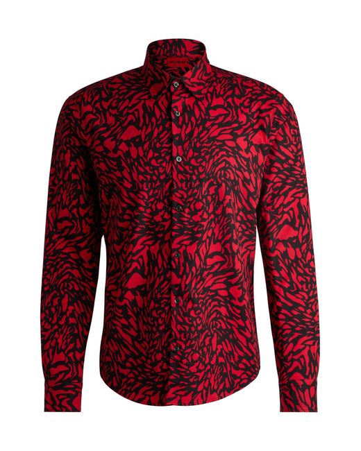 HUGO Red Slim-fit Shirt In Printed Cotton Poplin for men