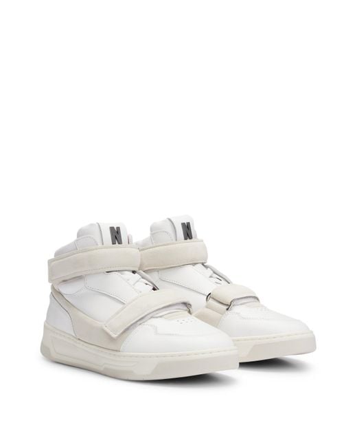 Boss White NAOMI x Hightop Sneakers aus Leder mit Klettverschlussriemen