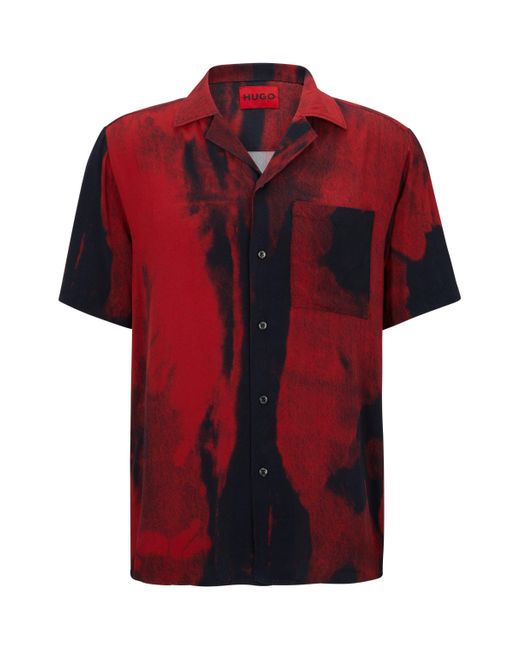 HUGO Relaxed-fit Overhemd Van Popeline Met Dip-dye-print in het Red voor heren