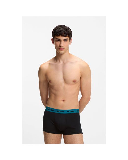HUGO Black Three-Pack Trunks With Jacquard Logo Waistband for men