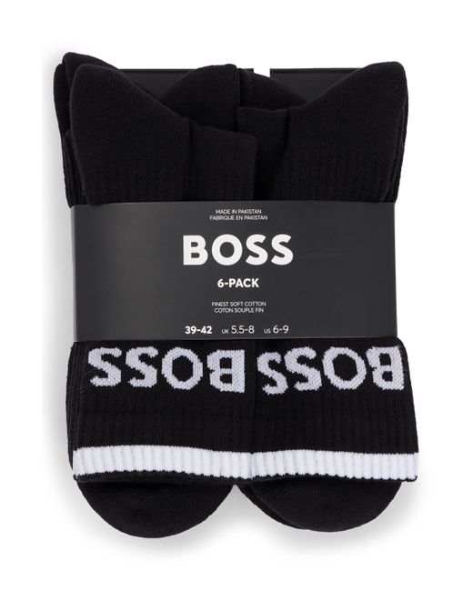 Lot de six paires de chaussettes courtes côtelées en coton mélangé Boss pour homme en coloris Black