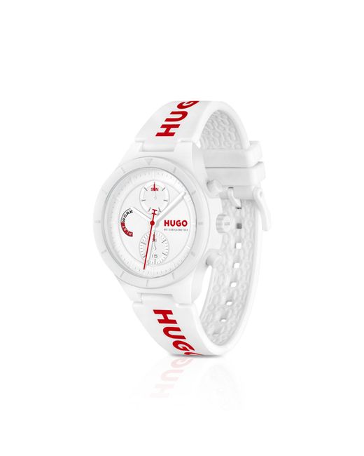 HUGO White #Lit Multi Watch With Silicone Logo Strap for men