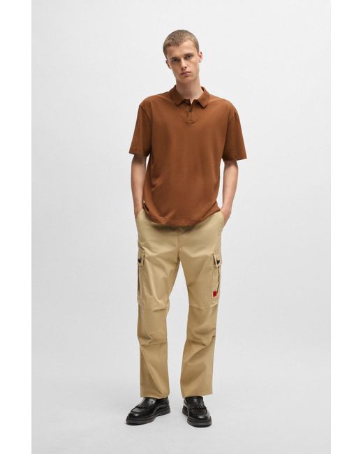 HUGO Brown Cotton-piqué Polo Shirt With Logo Print for men