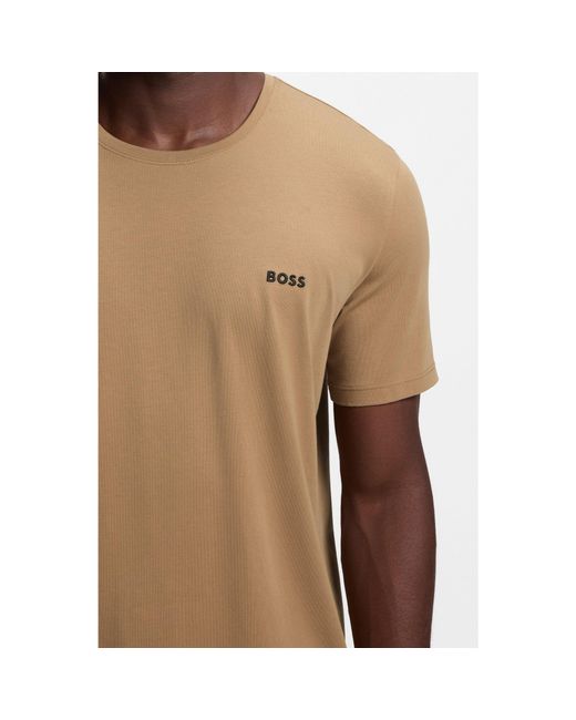 Boss Natural Stretch-Cotton T-Shirt With Embroidered Logo for men