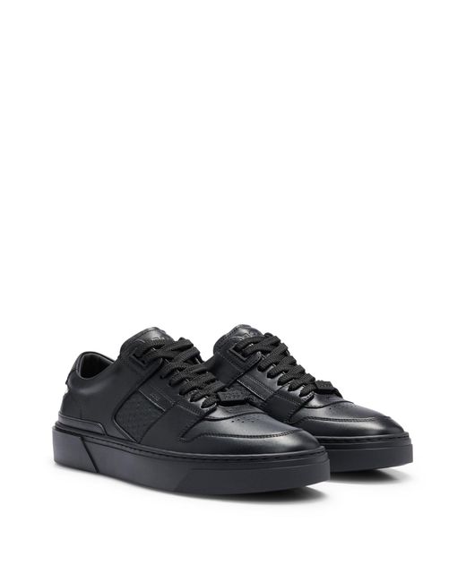 BOSS by HUGO BOSS Leather Lace-up Trainers With Monogram Detailing in Black  for Men | Lyst Canada