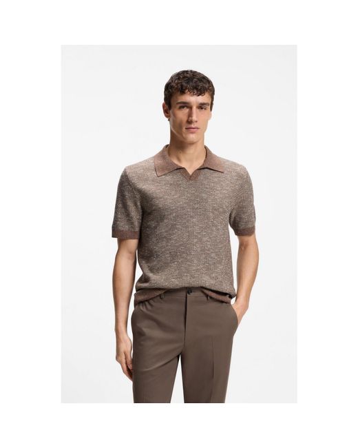 Boss Brown Johnny-Collar Polo Sweater for men