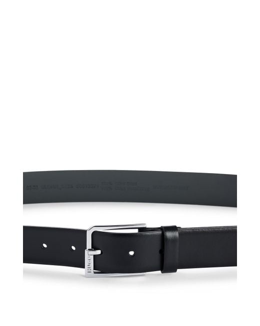 HUGO Black Italian-leather Belt With Logo Buckle for men