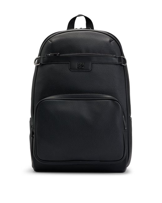 HUGO Black Grained Faux-leather Backpack With Stacked Logo Trim for men