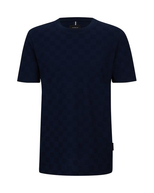 Boss Blue Porsche X Mercerised-cotton T-shirt With Check Jacquard for men