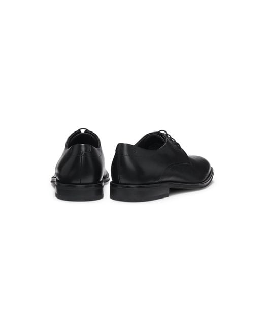 Boss Black Leather Derby Shoes With Cap Toe for men