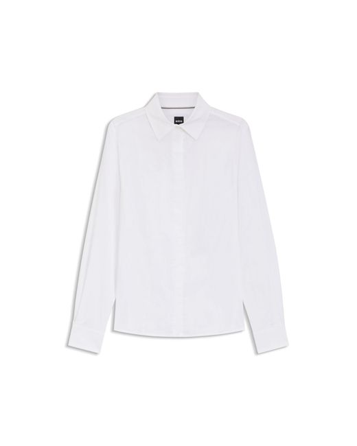 Boss White Slim-fit Blouse In An Organic-cotton Blend