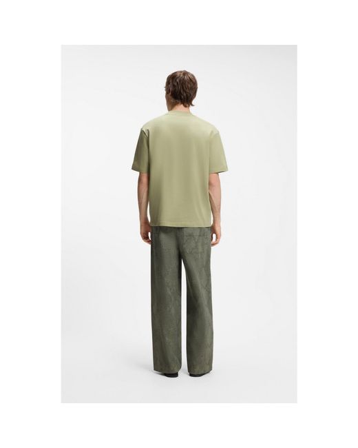 HUGO Natural Ribbed-Neck Cotton T-Shirt With Logo Badge for men