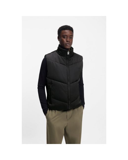 HUGO Black Water-Repellent Gilet With Tonal Logo for men