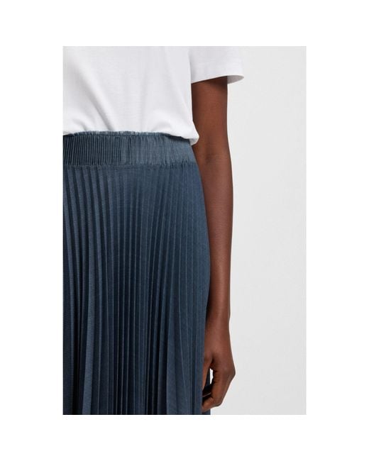Boss Blue Lined Tulle Skirt With Plissé Pleats