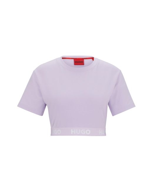 HUGO T-shirt Met Ronde Hals En Logotailleband, Van Een Katoenmix in het Purple