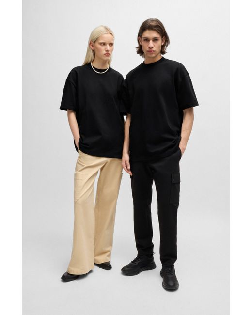 HUGO Oversized All-Gender-T-Shirt aus Baumwolle mit Logo-Label in Black für Herren