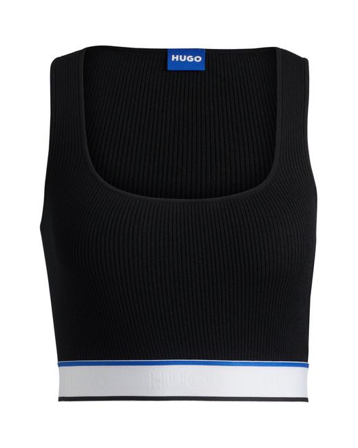 HUGO Blue Slim-fit Ribbed Top With Repeat Branding