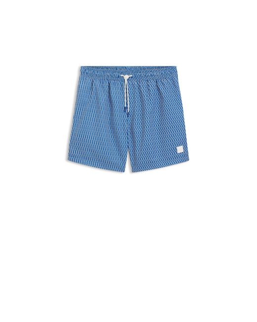 Boss Blue Printed Swim Shorts With Logo Badge for men