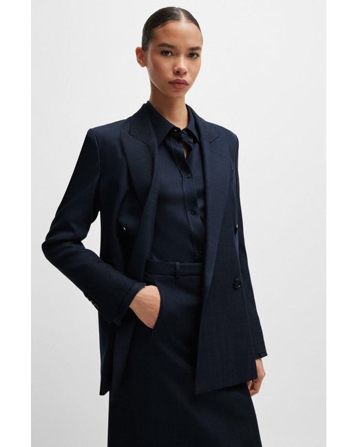 Boss Blue Regular-fit Long-length Jacket In Denim-effect Twill