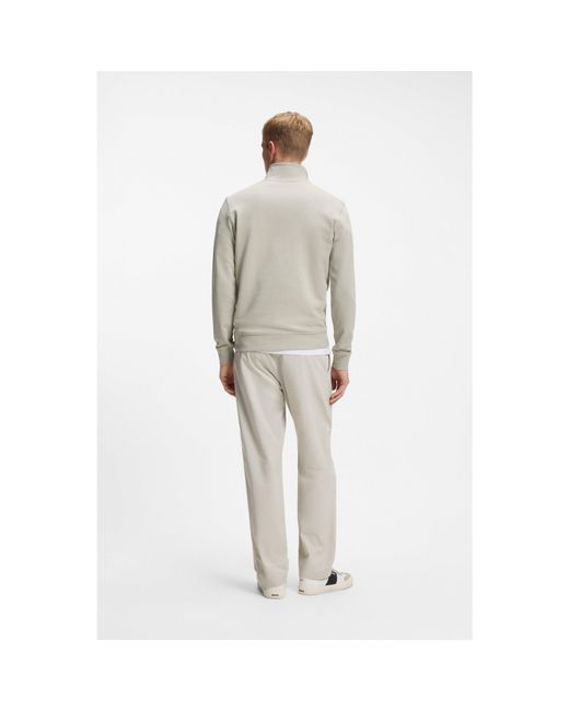 Boss Gray Cotton-Terry Sweatshirt With Zip Collar for men