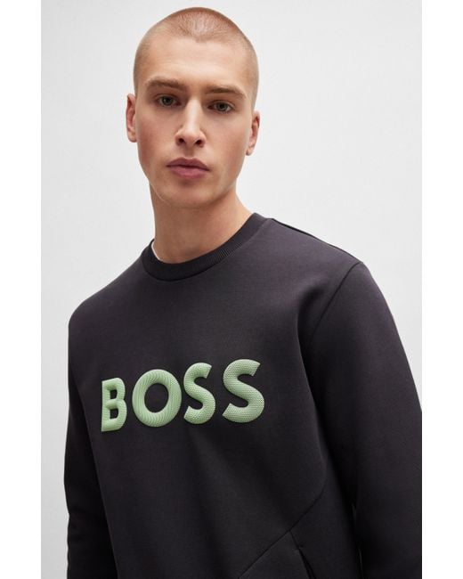 Boss Sweatshirt Van Een Katoenmix Met 3d-gevormd Logo in het Black voor heren