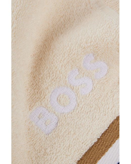 Boss White Cotton-jacquard Hand Towel With Signature Stripe