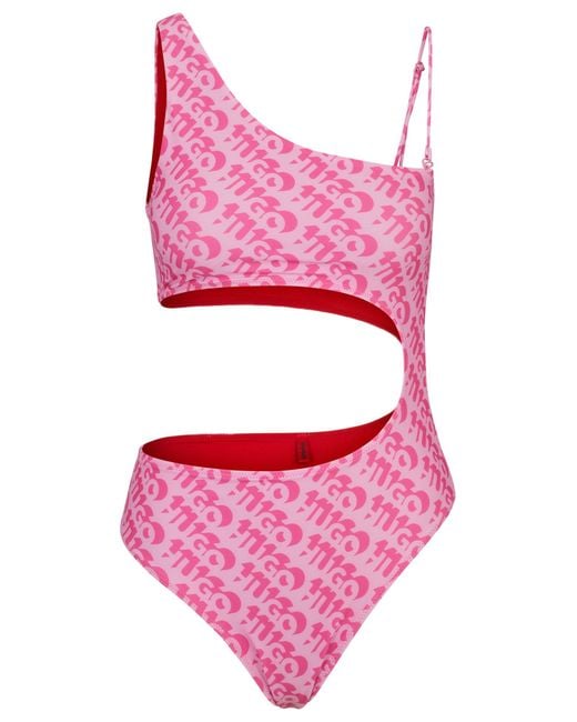 HUGO Pink Logo-print Swimsuit With Cut-out Detail