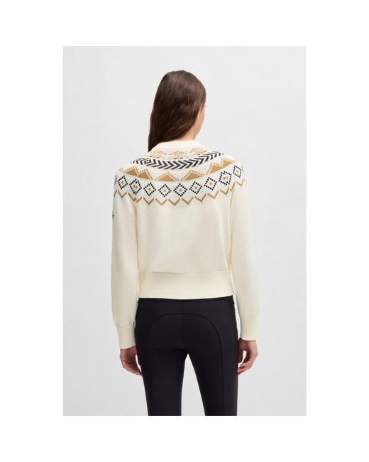 Boss White Equestrian Cardigan With Knitted Pattern
