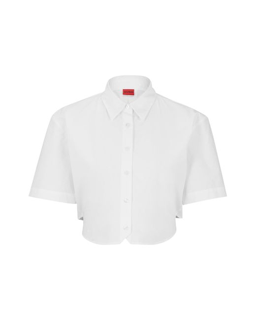 HUGO White Cropped Regular-fit Blouse With Rear Logo Elastic