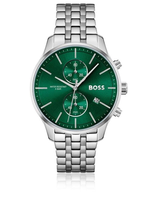 Montre chronographe avec cadran vert et bracelet à maillons Boss pour homme en coloris Green