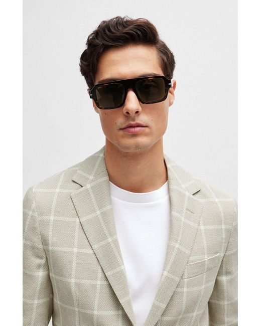 Boss White Regular-fit Jacket In A Checked Cotton Blend for men