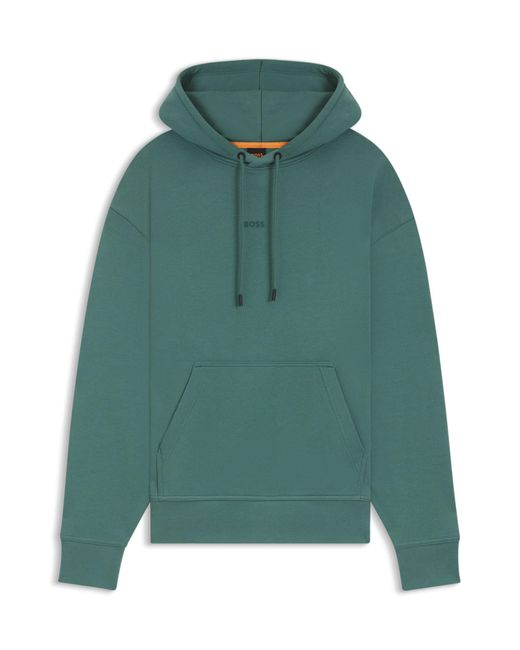 Boss Fleece Hoodie Van Katoenen Badstof Met Contrastlogo in het Green voor heren