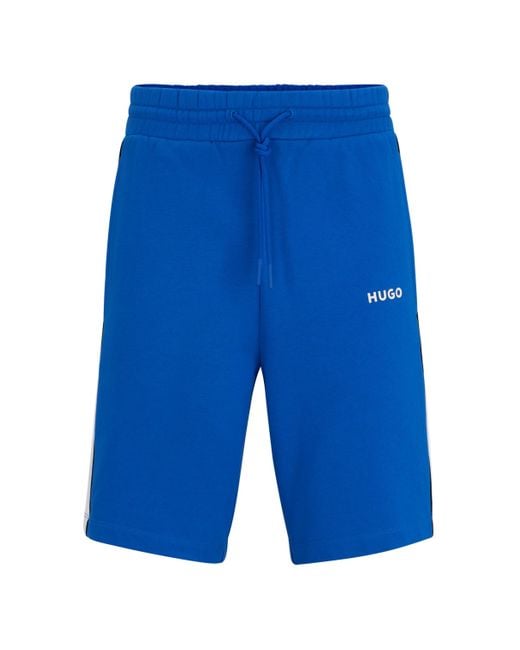HUGO Blue Cotton-terry Colour-blocked Shorts With Contrast Panels for men