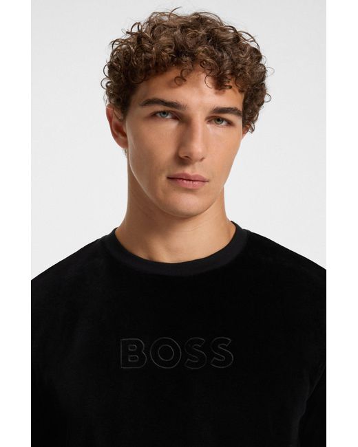 Boss Sweatshirt Van Katoenmix Met Logostiksel in het Black voor heren