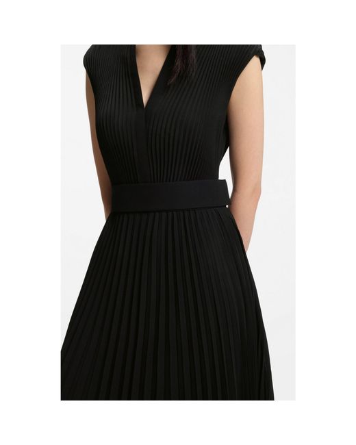 Boss Black Plissé-Crepe Dress With Notch Neckline
