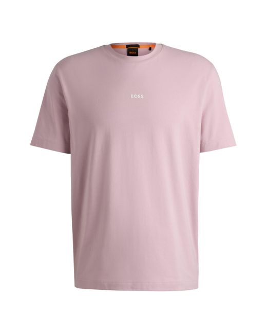 Boss Relaxed-fit T-shirt Van Stretchkatoen Met Logoprint in het Pink voor heren
