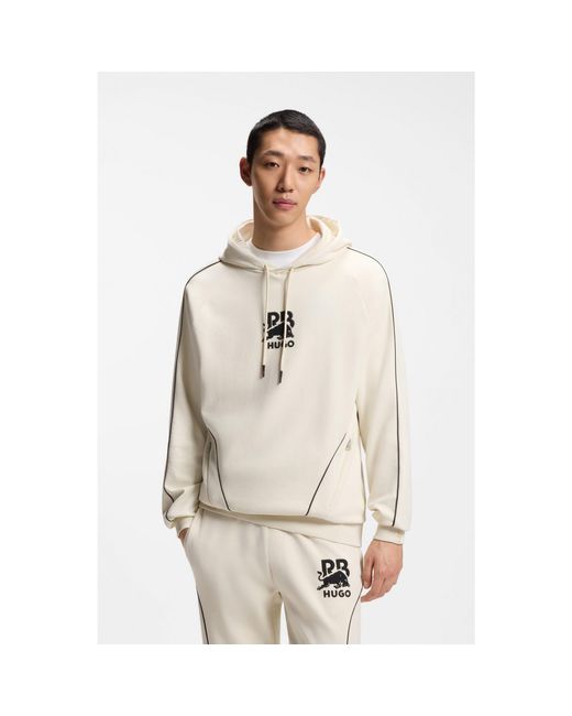 HUGO White X Rb Stretch-Cotton Hoodie With Bull Motif for men