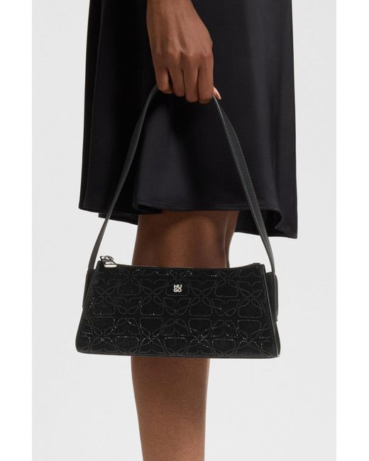 HUGO Black Hobo Bag Mit Samt-Haptik Und Strass-Verzierungen