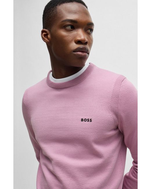 Boss Regular-Fit Pullover aus Baumwoll-Mix mit Logo-Print in Pink für Herren