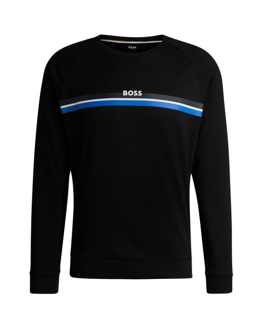 Boss Sweatshirt aus Baumwoll-Terry mit Streifen und Logo in Black für Herren