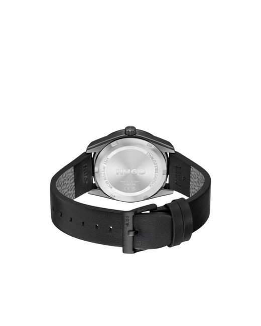 HUGO Black #Bright Sport-Plated Watch With Tonal Leather Strap for men