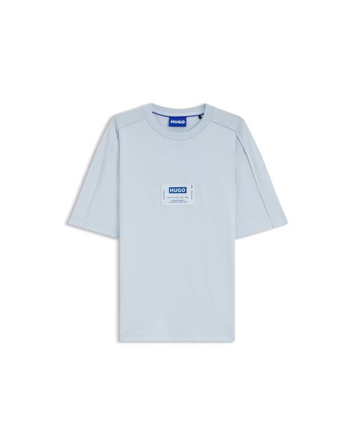 HUGO Blue Cotton-Jersey T-Shirt With Workwear Logo Label for men