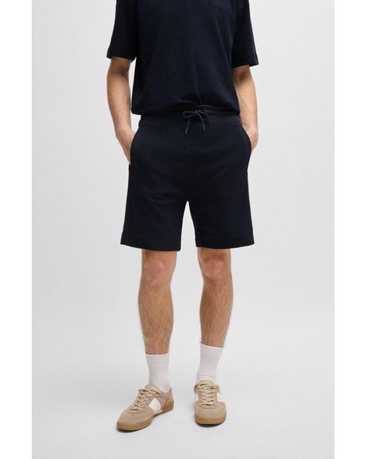Boss Blue Cotton-towelling Regular-fit Shorts With Embroidered Logo for men